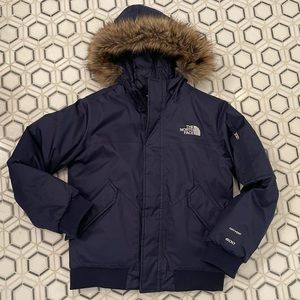 The North Face Boys Gotham Jacket, Waterproof, removable faux fur trim, Sz 10